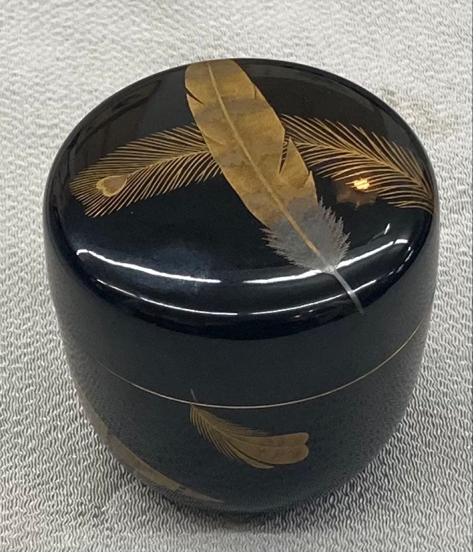 B549b 羽根蒔絵 大棗　作者不詳　研出蒔絵　共箱(作者名書付無し)