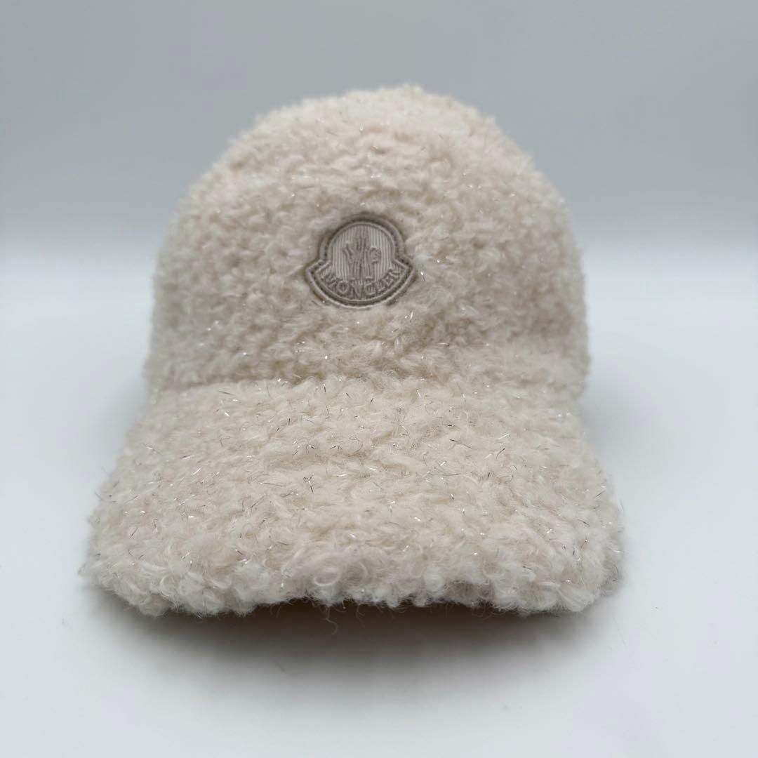 美品✨ MONCLER ベースボールキャップ ボア ホワイト ロゴマーク