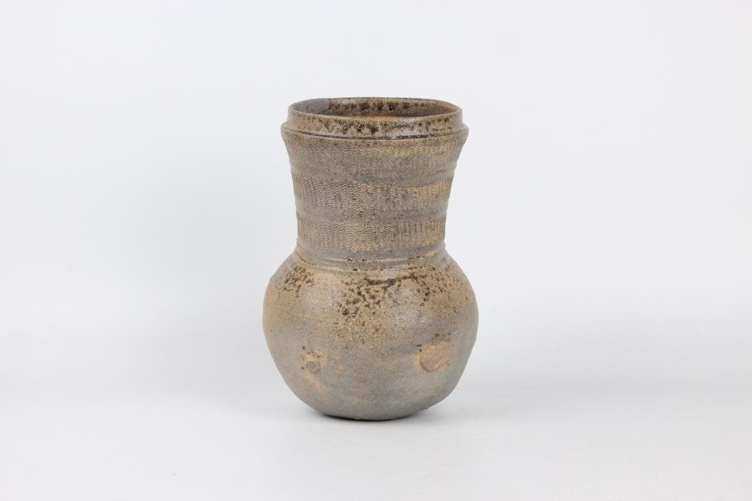 須恵器 長頸壺 波文 広口 壺 焼き締め 花瓶 新羅　高麗 箱付 ED11-25