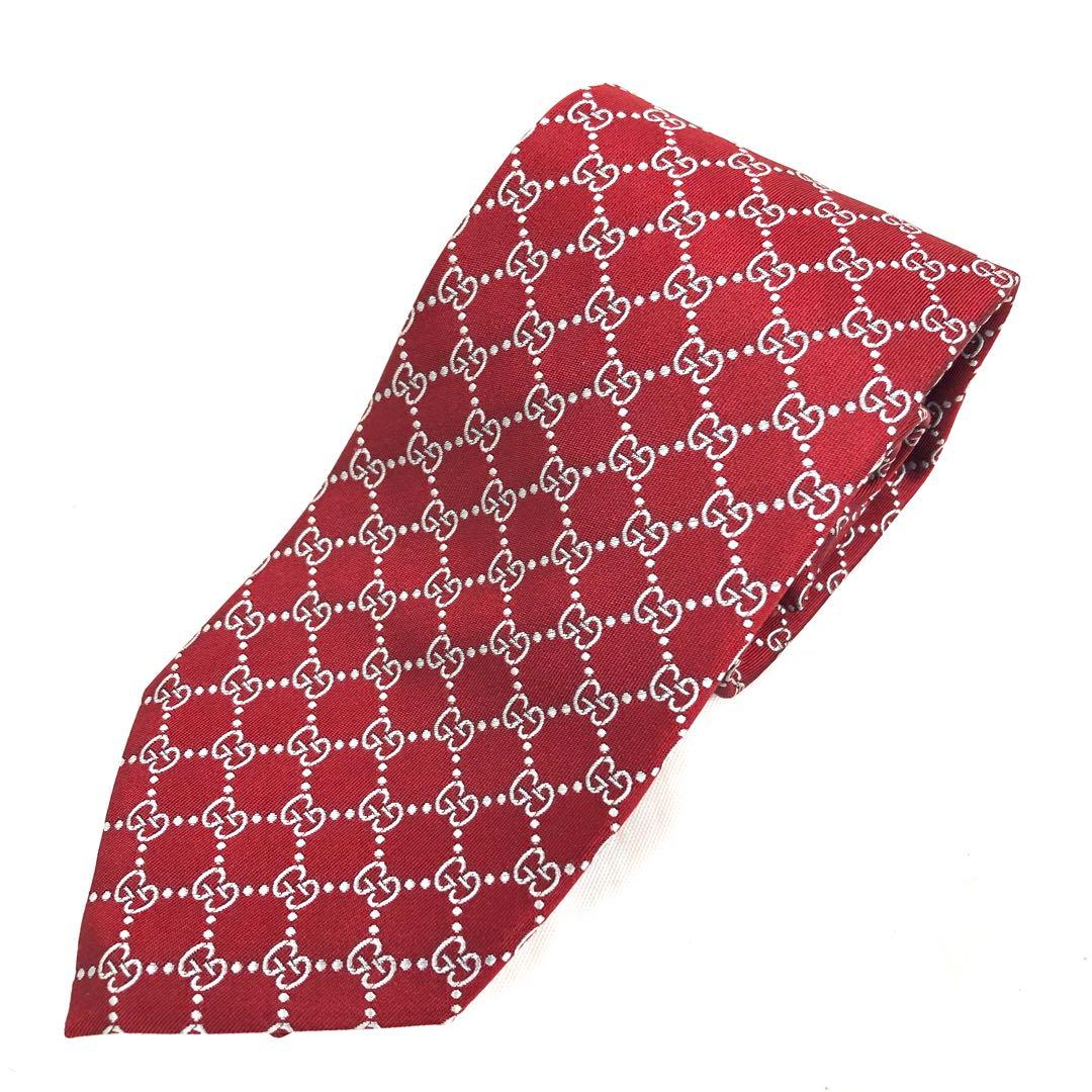 M05/014 GUCCI グッチ シルクジャガードネクタイ レッド