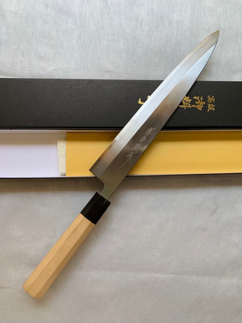 堺打刃物　左用　身卸 出刃 包丁　白鋼　尺　水牛八角柄