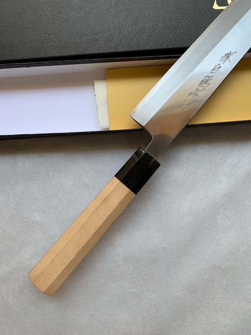 堺打刃物　左用　身卸 出刃 包丁　白鋼　尺　水牛八角柄