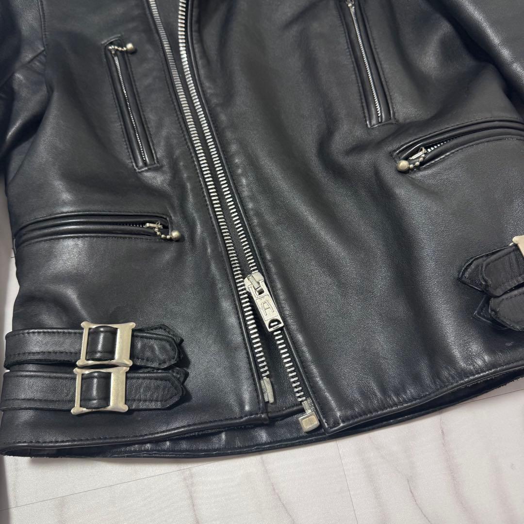 美品✨666 レザーダブルライダースジャケット ステアハイド ブラック 本革34
