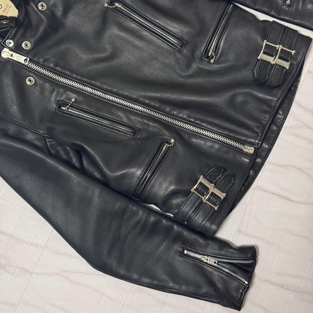 美品✨666 レザーダブルライダースジャケット ステアハイド ブラック 本革34
