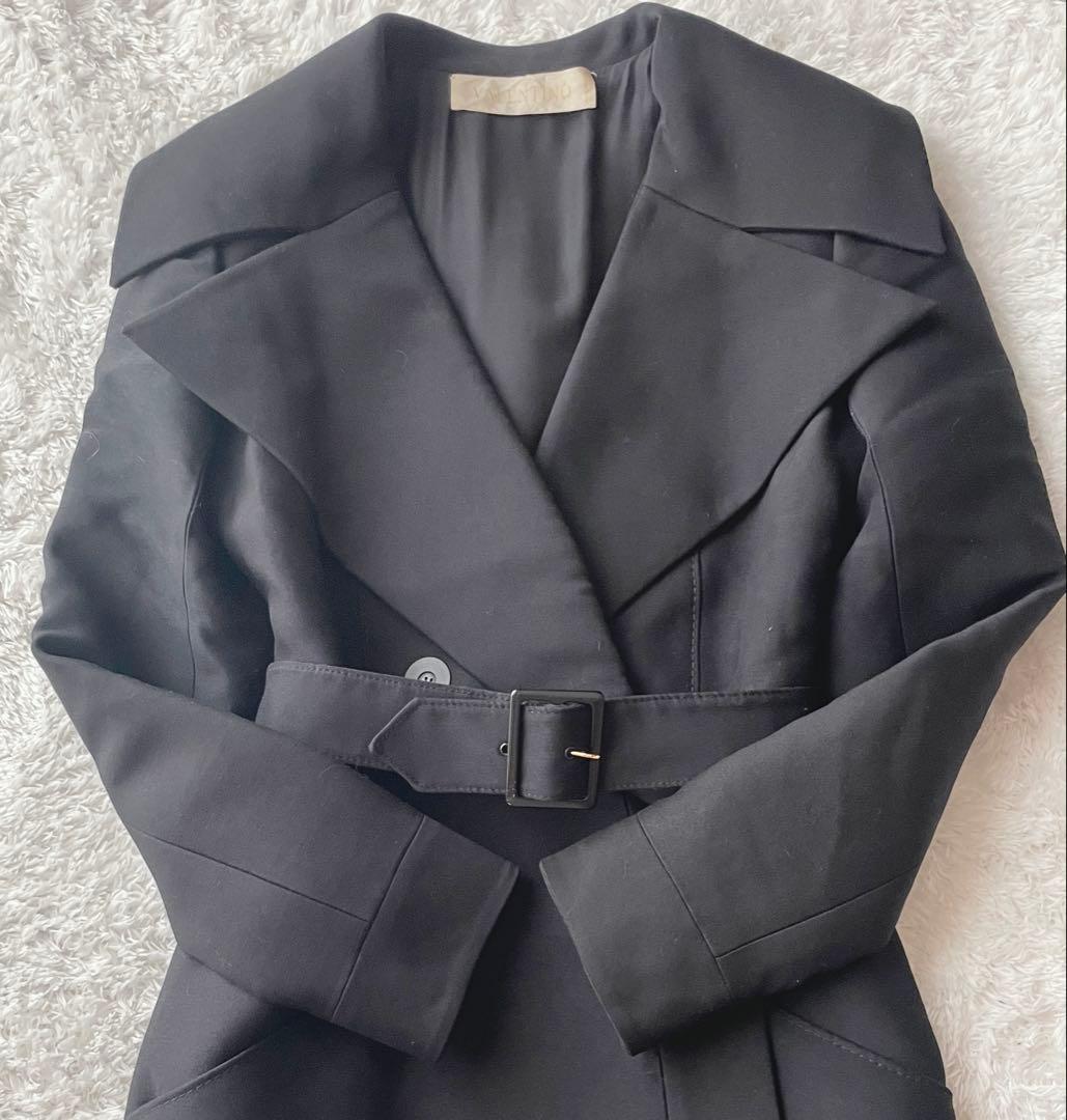 【美品】VALENTINO イタリア製 シルク混ウール ロングコート ブラック