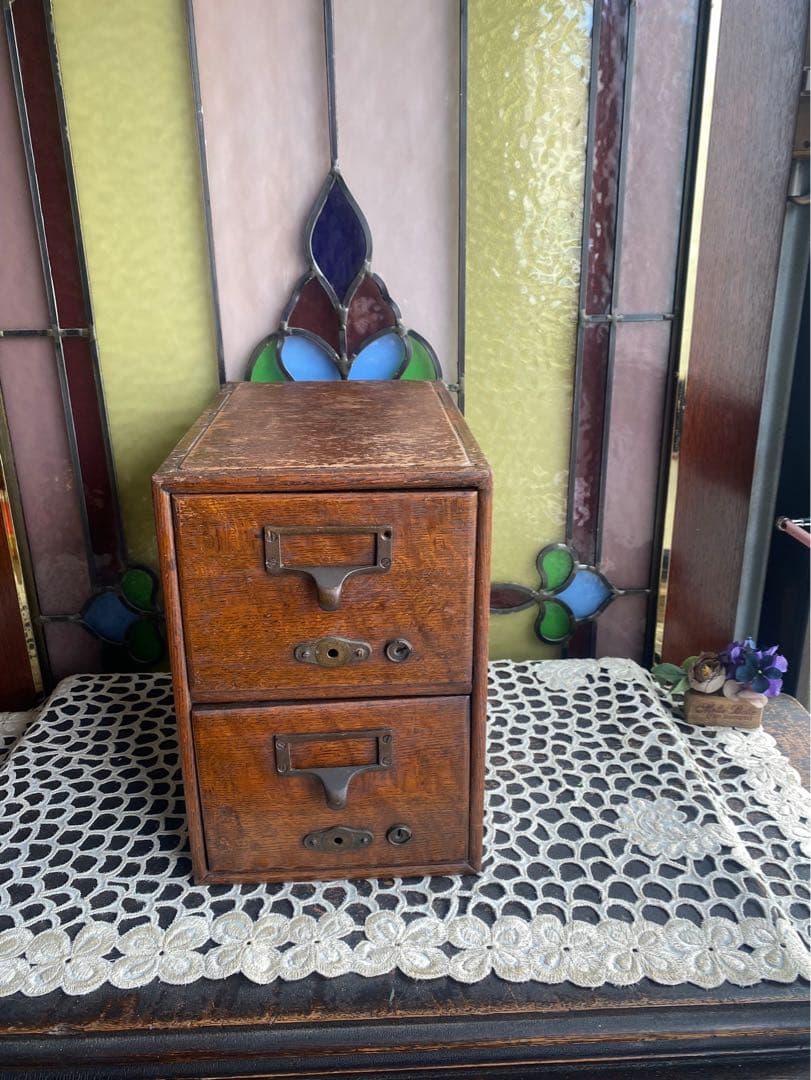 2段小引き出し 小物入れ 古道具 当時物 アンティーク 昭和レトロ インテリア