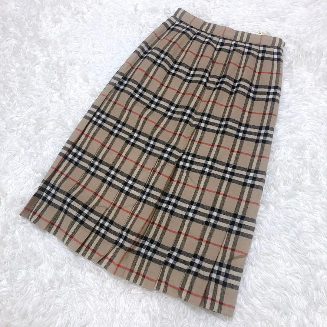 バーバリーズ　ヴィンテージ　ノバチェック　プリーツスカート　ミモレ丈　9AB2