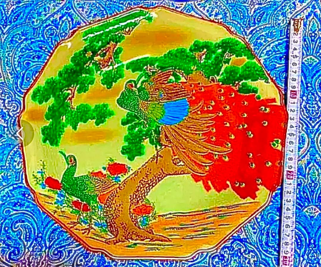 金運爆上げ　金運アップ！幸運呼ぶ30cm本物伊万里焼き大皿　双孔雀と松の図