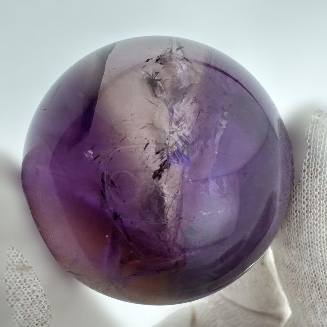 M-7天然アメトリン丸玉　トラピチェアメジストスフィア虹入り　天然石　クリスタル