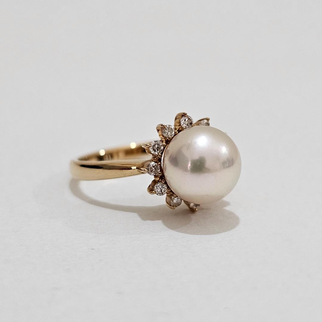 1861 タサキパールダイヤリングK18YGイエローゴールド10号8.3mm