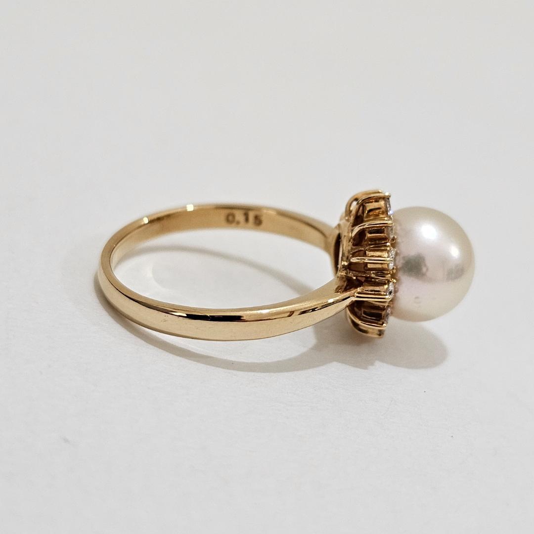 1861 タサキパールダイヤリングK18YGイエローゴールド10号8.3mm