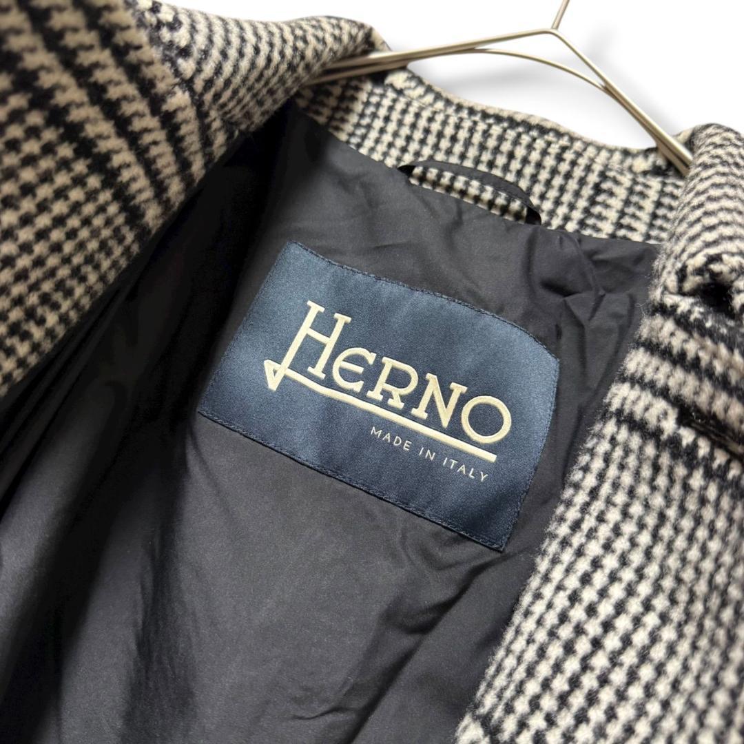 未使用 現行タグ HERNO 上質ウール グレンチェック柄ステンカラーコート