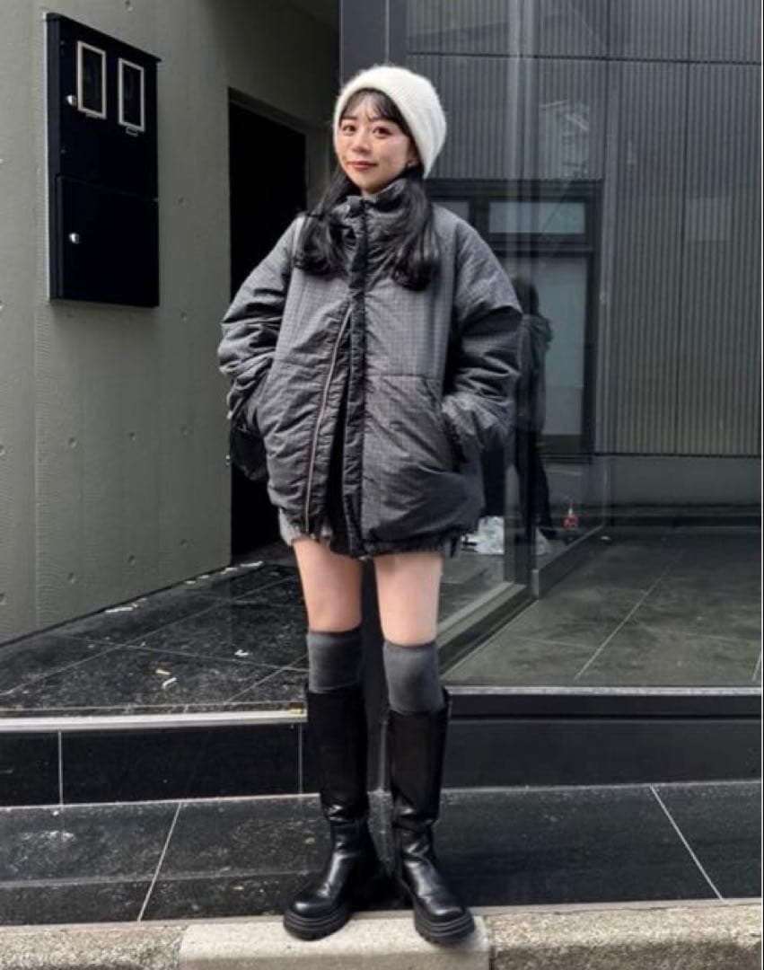 Kastane チェック中綿リバーシブルアウター グリーン M