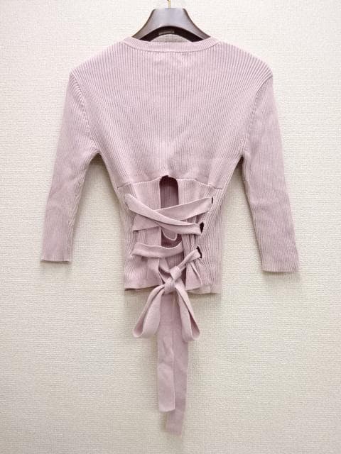 sheller シェリエ バックレースアップ ニット　ピンク