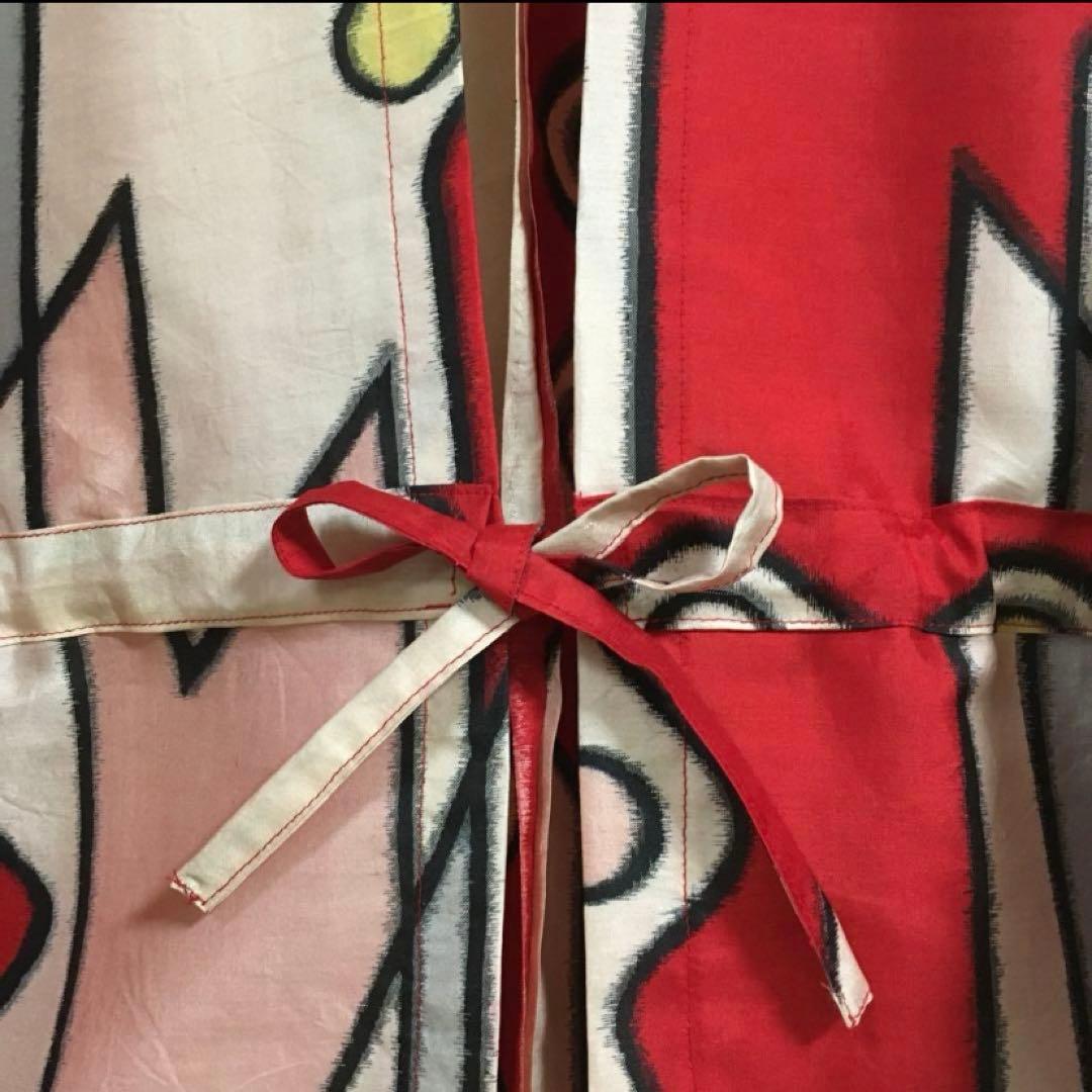 着物リメイク　割烹着　正絹銘仙　ピカソ風柄　古布リメイク