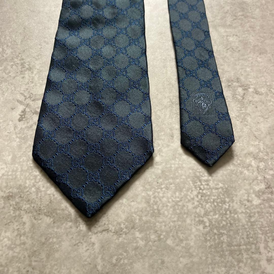 美品 GUCCI グッチ ネクタイ GG柄 ダークグリーン ネイビー シルク