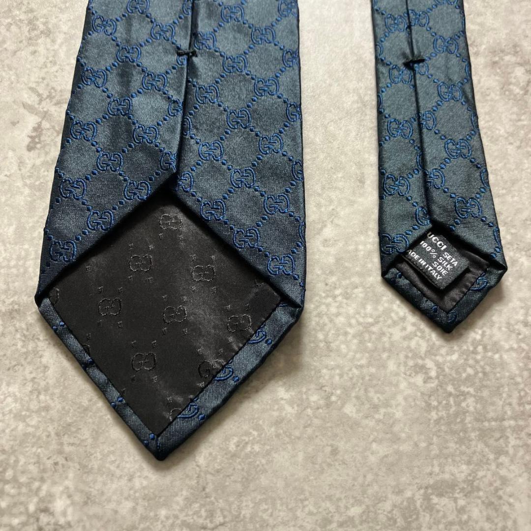 美品 GUCCI グッチ ネクタイ GG柄 ダークグリーン ネイビー シルク