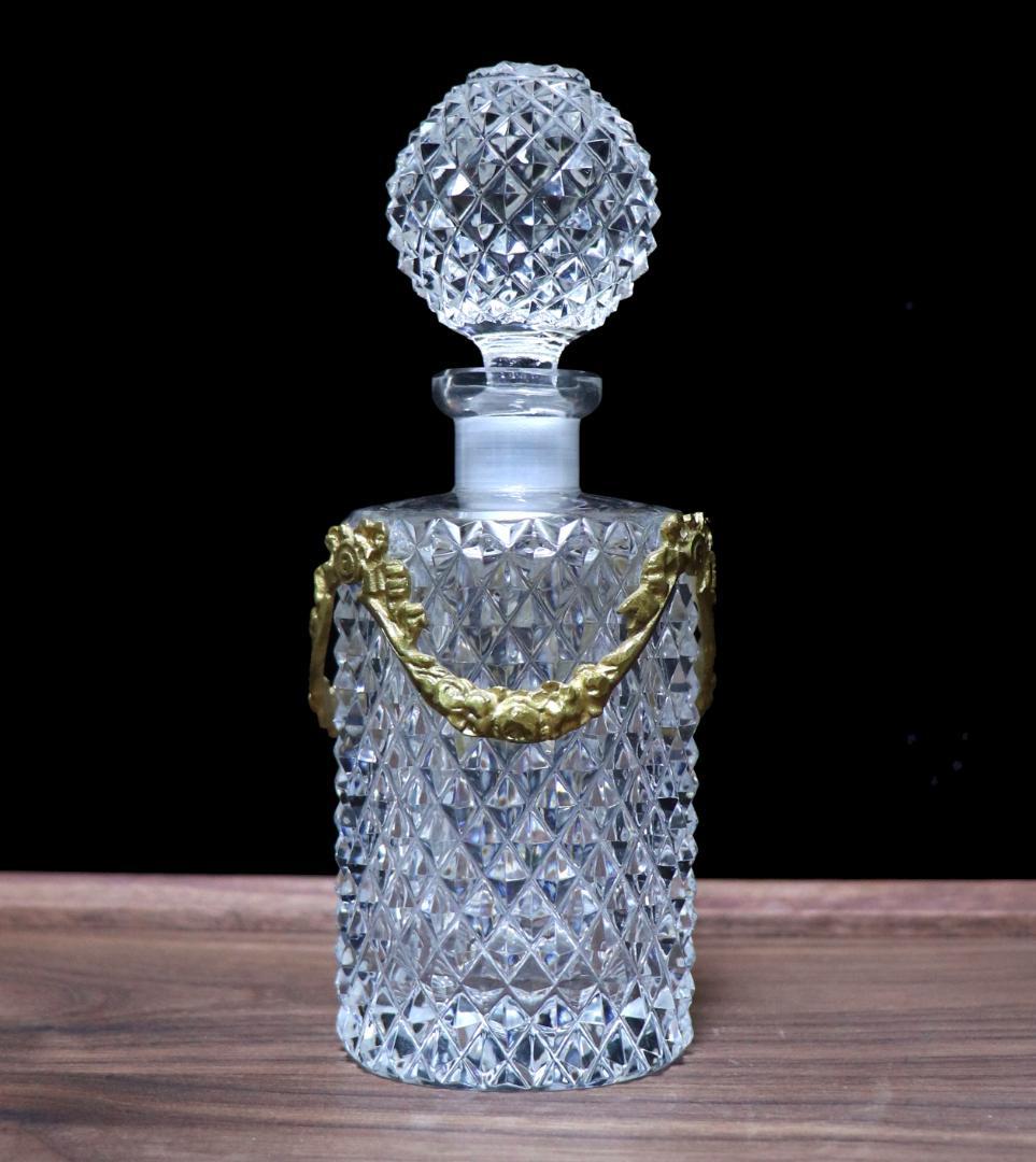 オールド・バカラ 1890年 珍品 丸型 ブロンズ装飾 ディアマンビゾー 香水瓶