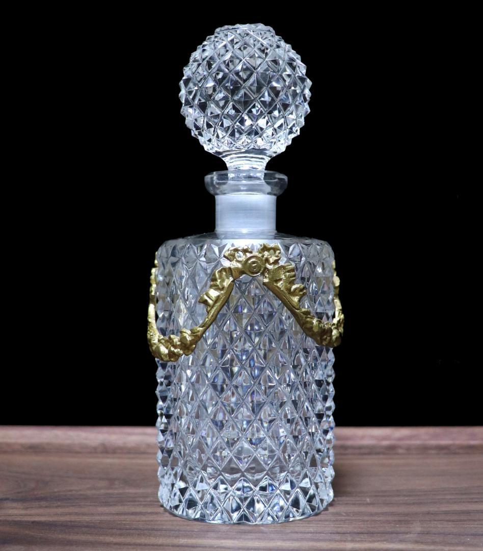 オールド・バカラ 1890年 珍品 丸型 ブロンズ装飾 ディアマンビゾー 香水瓶