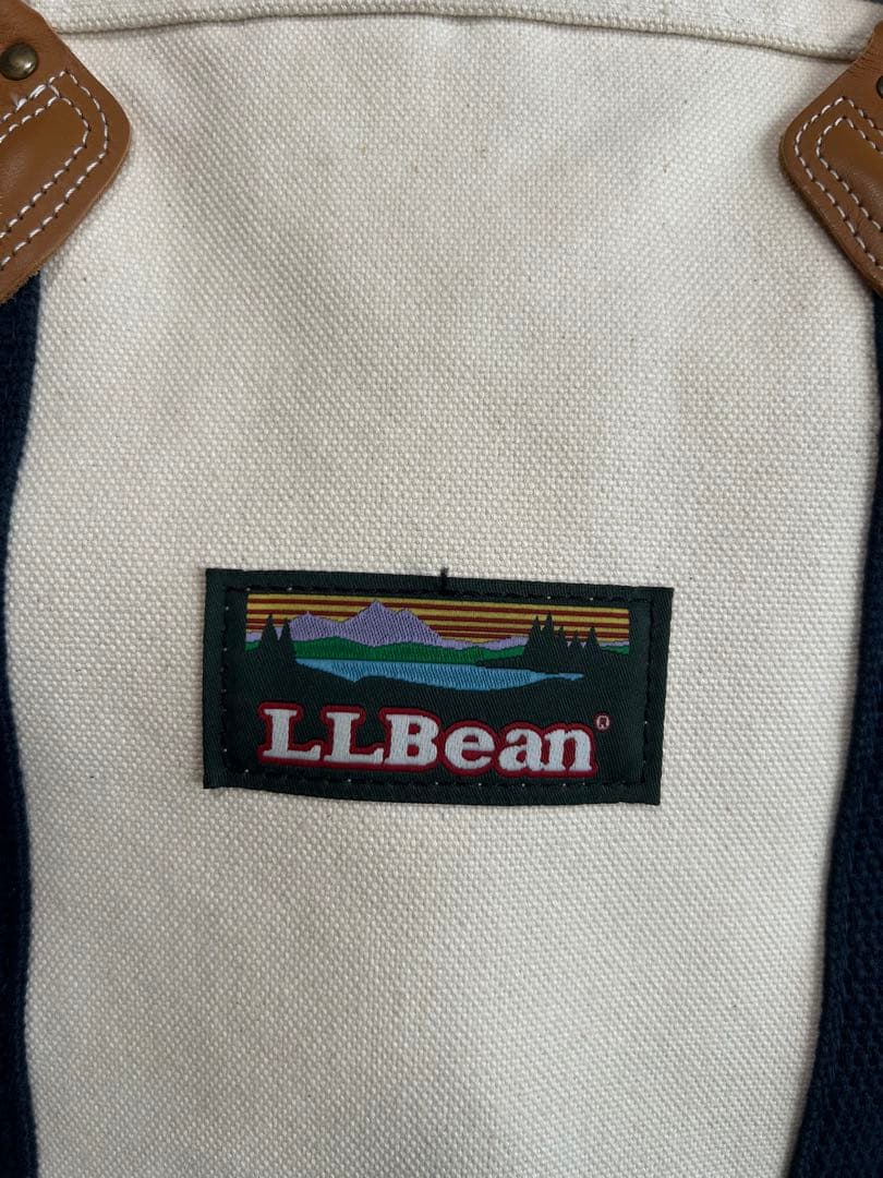 美品LLBean アイボリー ネイビー トートバッグ　 レバーハンドル　ラージ