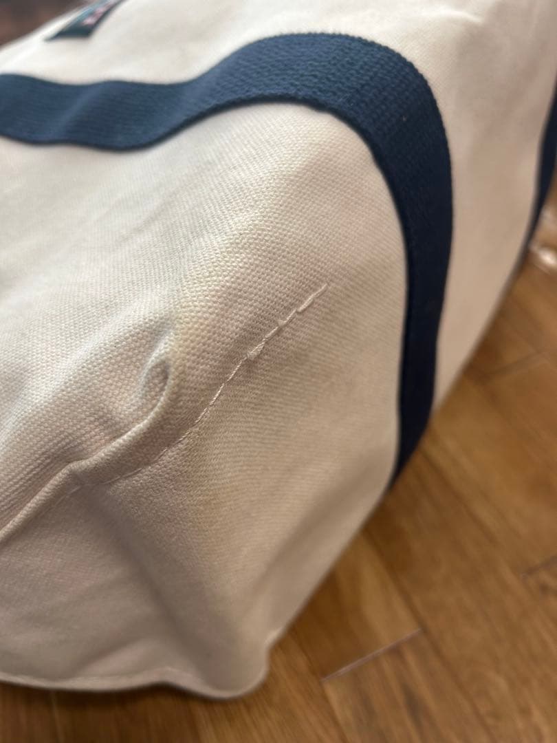 美品LLBean アイボリー ネイビー トートバッグ　 レバーハンドル　ラージ