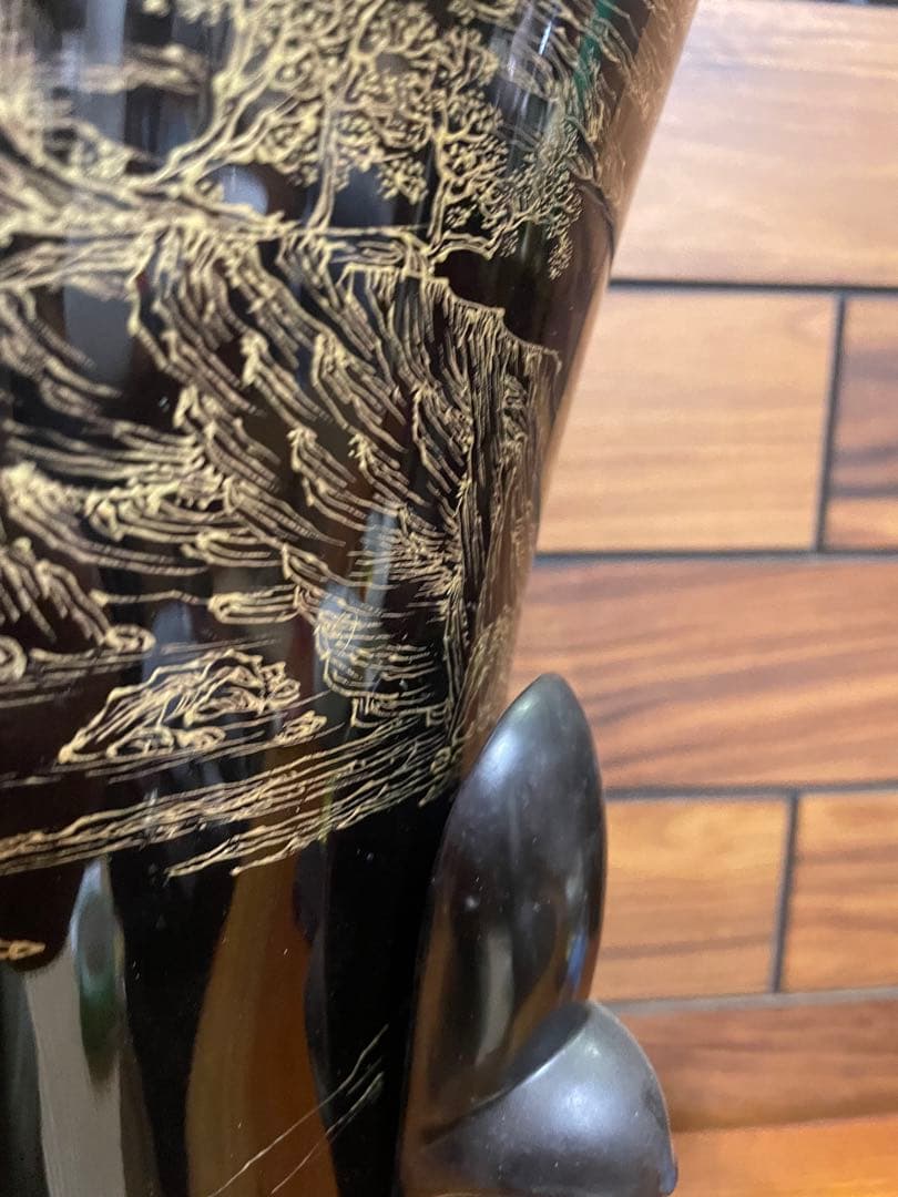 中国古玩　福建漆器 金彩画　大花瓶　台付