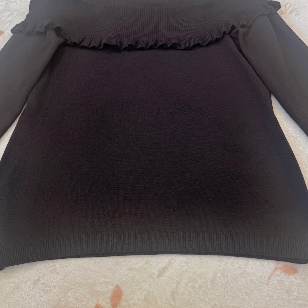 美品 Christian Dior ブラック フリル ニット セーター M 黒