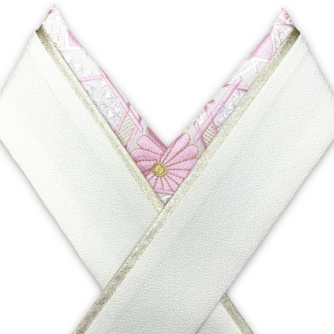 濃ピンク 振袖用小物4点セット 帯締め 帯揚げ 重ね襟 刺繍半襟 ママ振セット