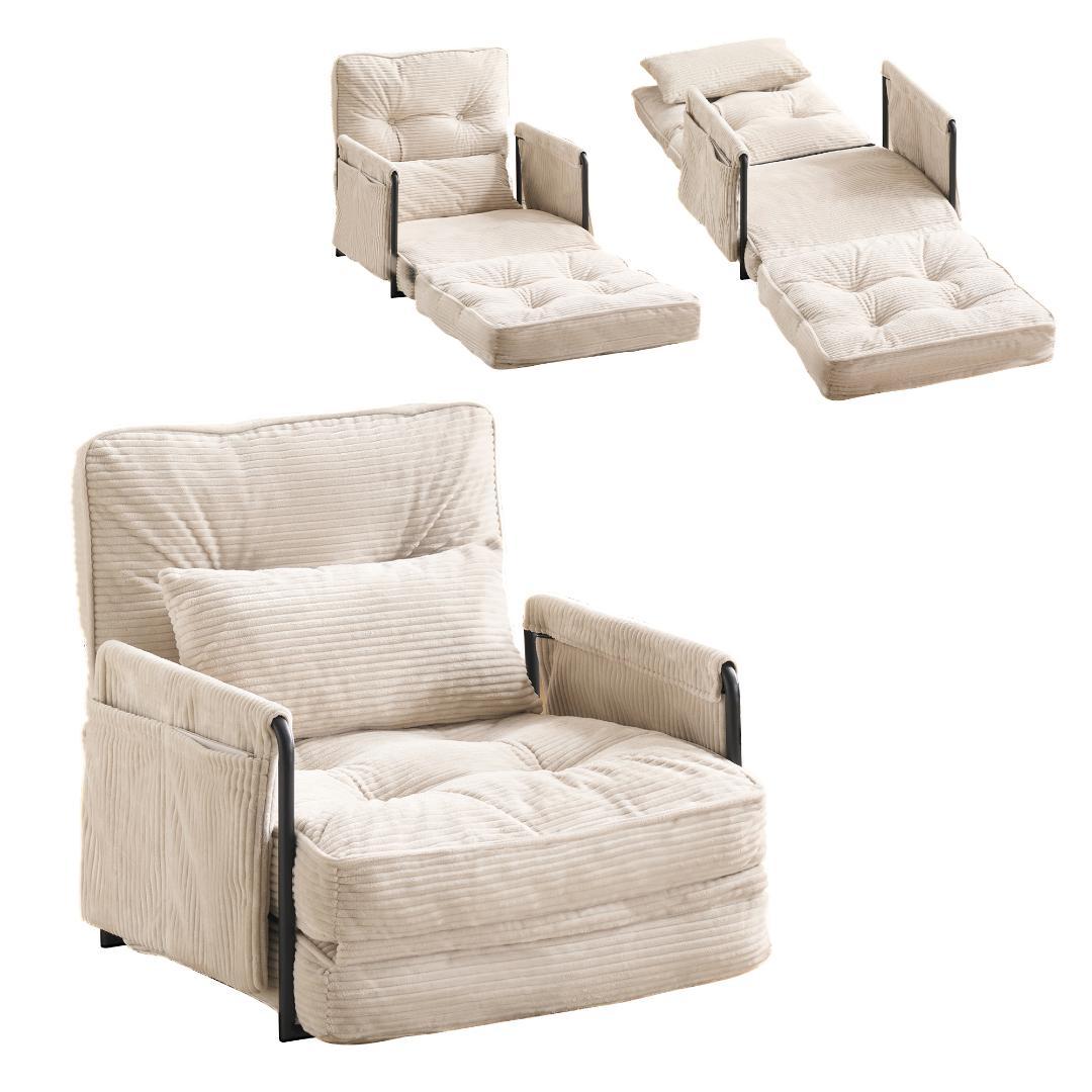 【アイボリー】ソファー ソファーベッド 座椅子 6段調整可能 1人掛け 枕付き