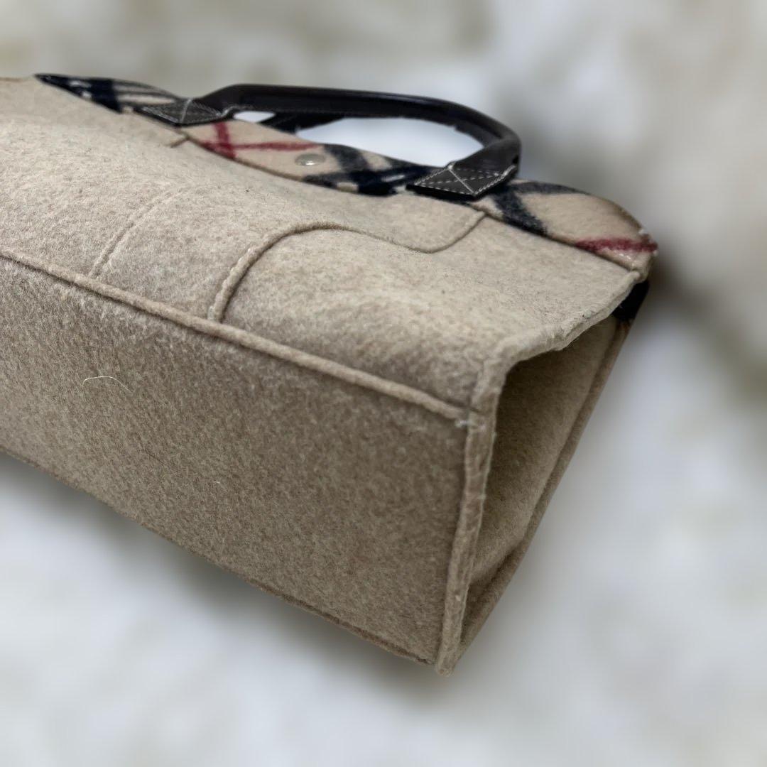 美品 BURBERRY バーバリー ノバチェック レザー ウール トートバッグ