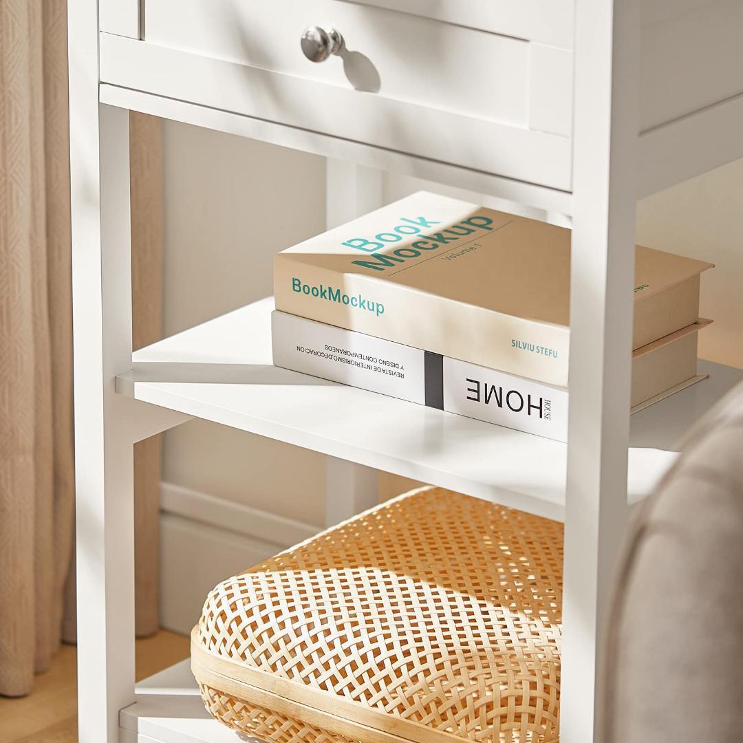 北欧風ナイトテーブル引き出し付き ナチュラル ホワイト