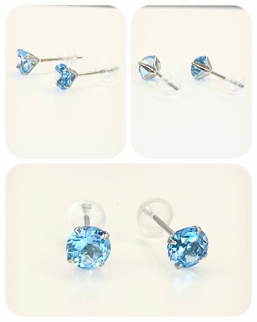 Pt900 プラチナpt900　天然石　スイス　ブルートパーズ　シンプルピアス