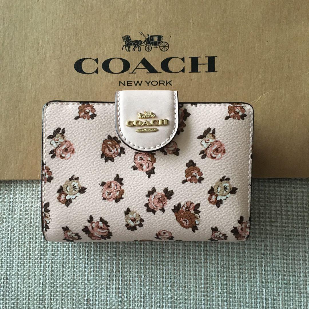 新品 コーチ COACH 二つ折り 財布 フラワー ピンク