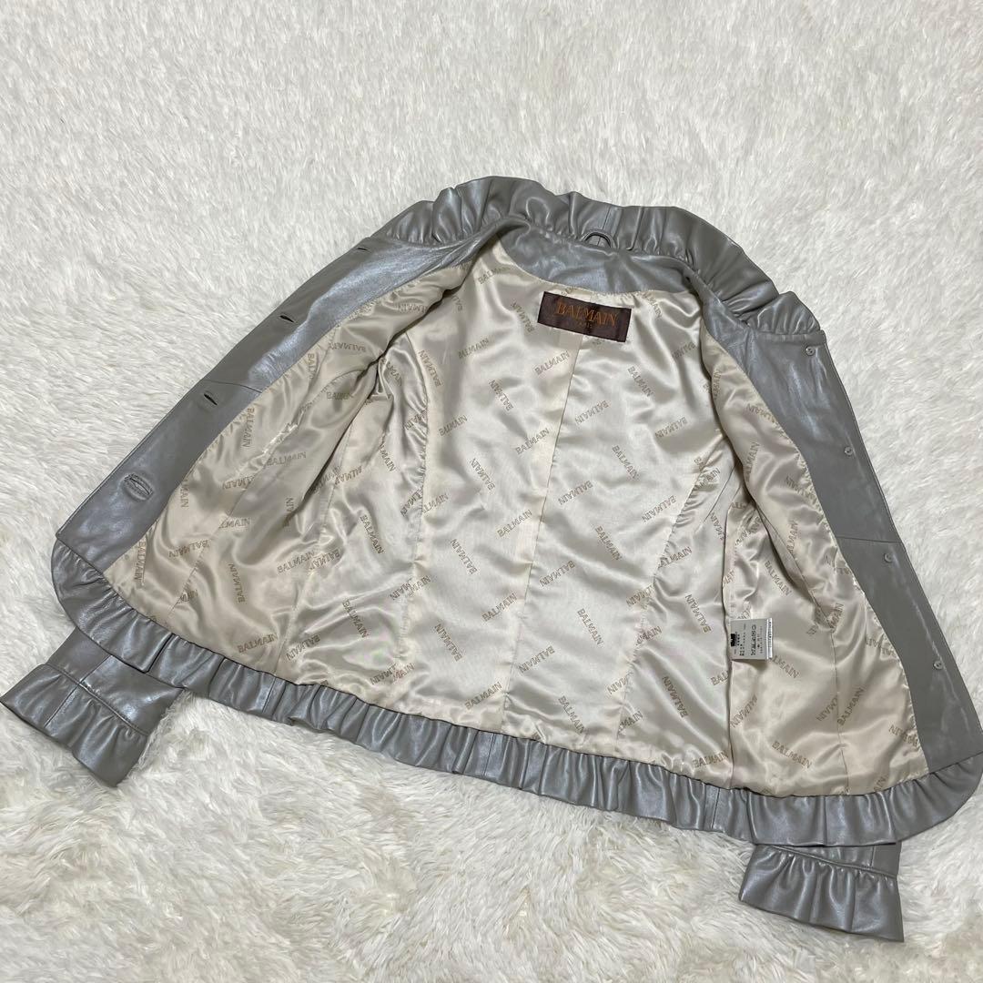 1001 希少デザイン BALMAIN レザージャケット アイボリー系 7号 S