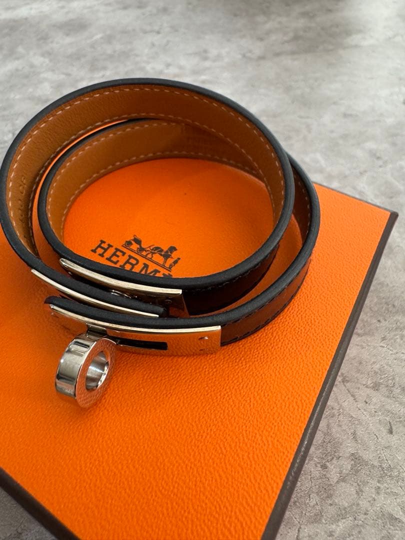 HERMES ブレスレット ケリー ドゥブルトゥール シルバー×ブラック T3