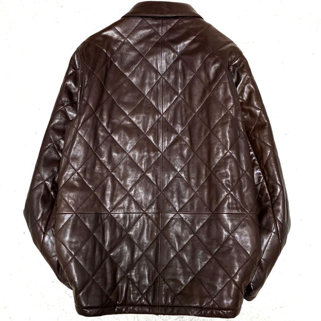 極美品 ポロラルフローレン ラムレザージャケット キルティング ジップ M 茶