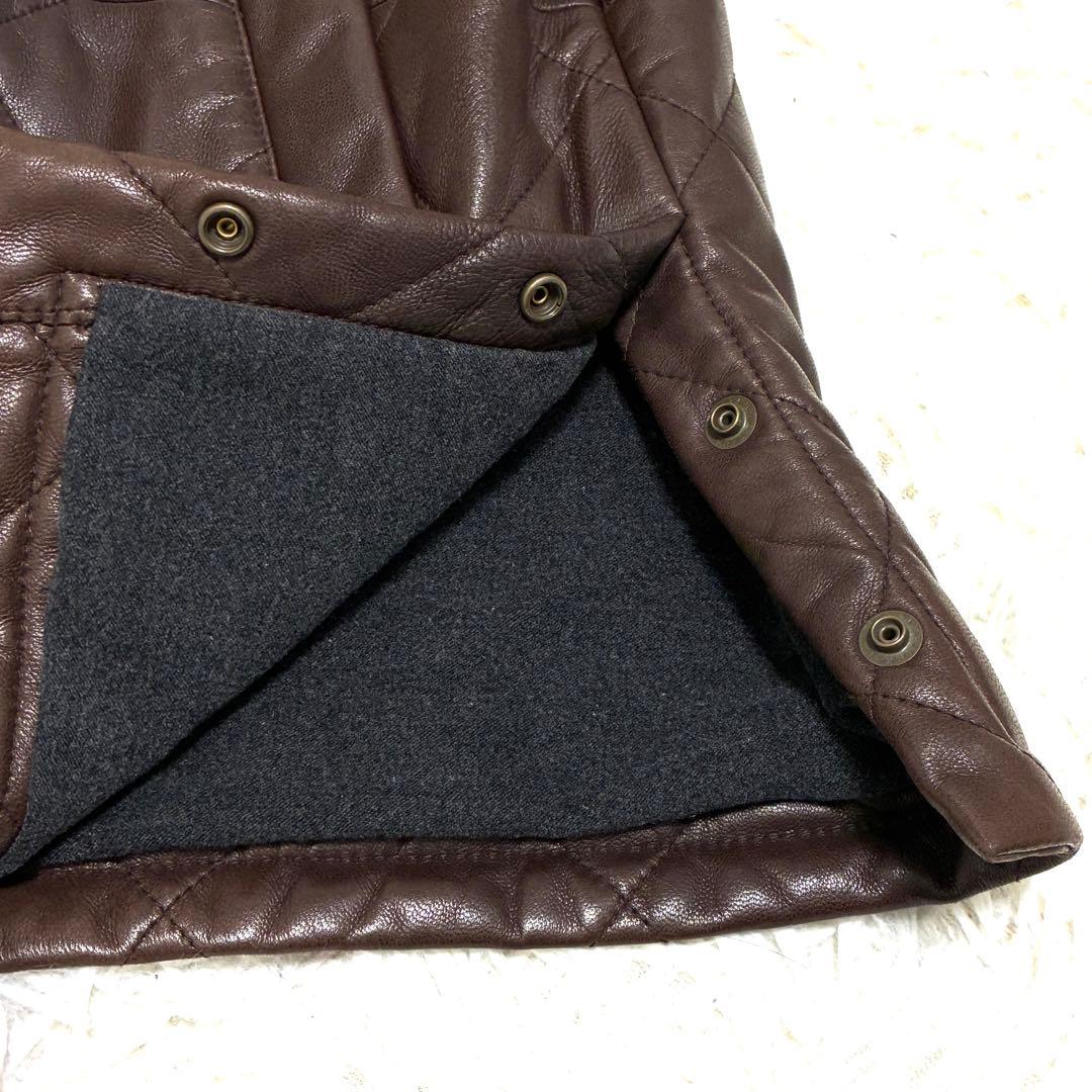 極美品 ポロラルフローレン ラムレザージャケット キルティング ジップ M 茶