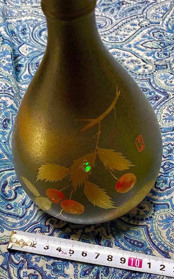 金運爆上げ　風水最高！山形限定品縦15cm最高級特殊朱銅製さくらんぼ花瓶　月山釜