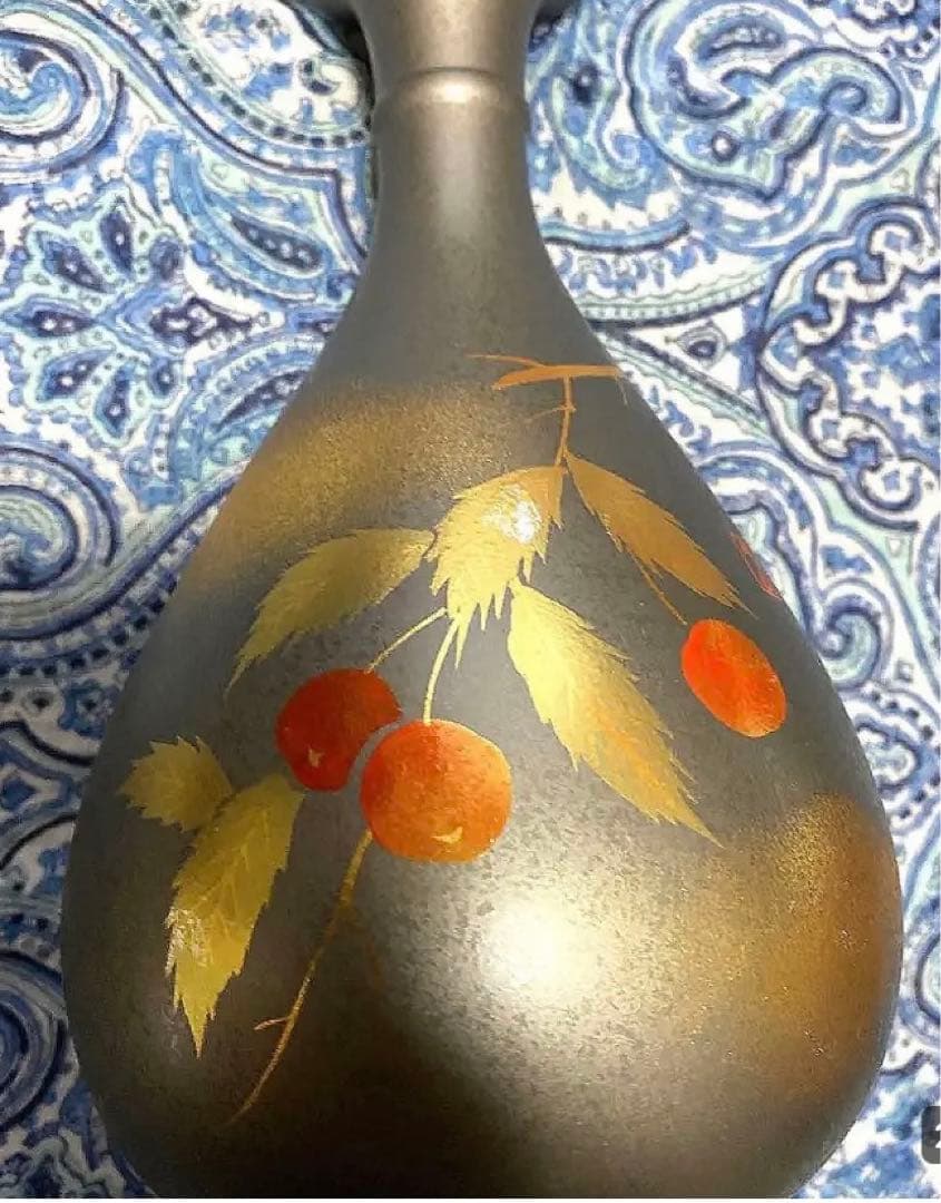 金運爆上げ　風水最高！山形限定品縦15cm最高級特殊朱銅製さくらんぼ花瓶　月山釜
