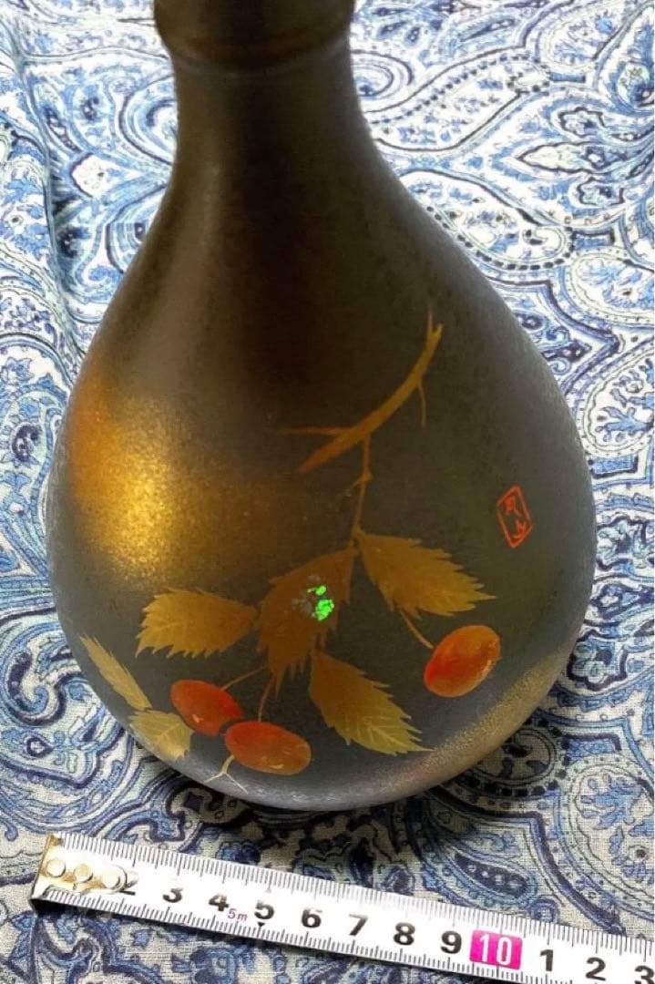 金運爆上げ　風水最高！山形限定品縦15cm最高級特殊朱銅製さくらんぼ花瓶　月山釜