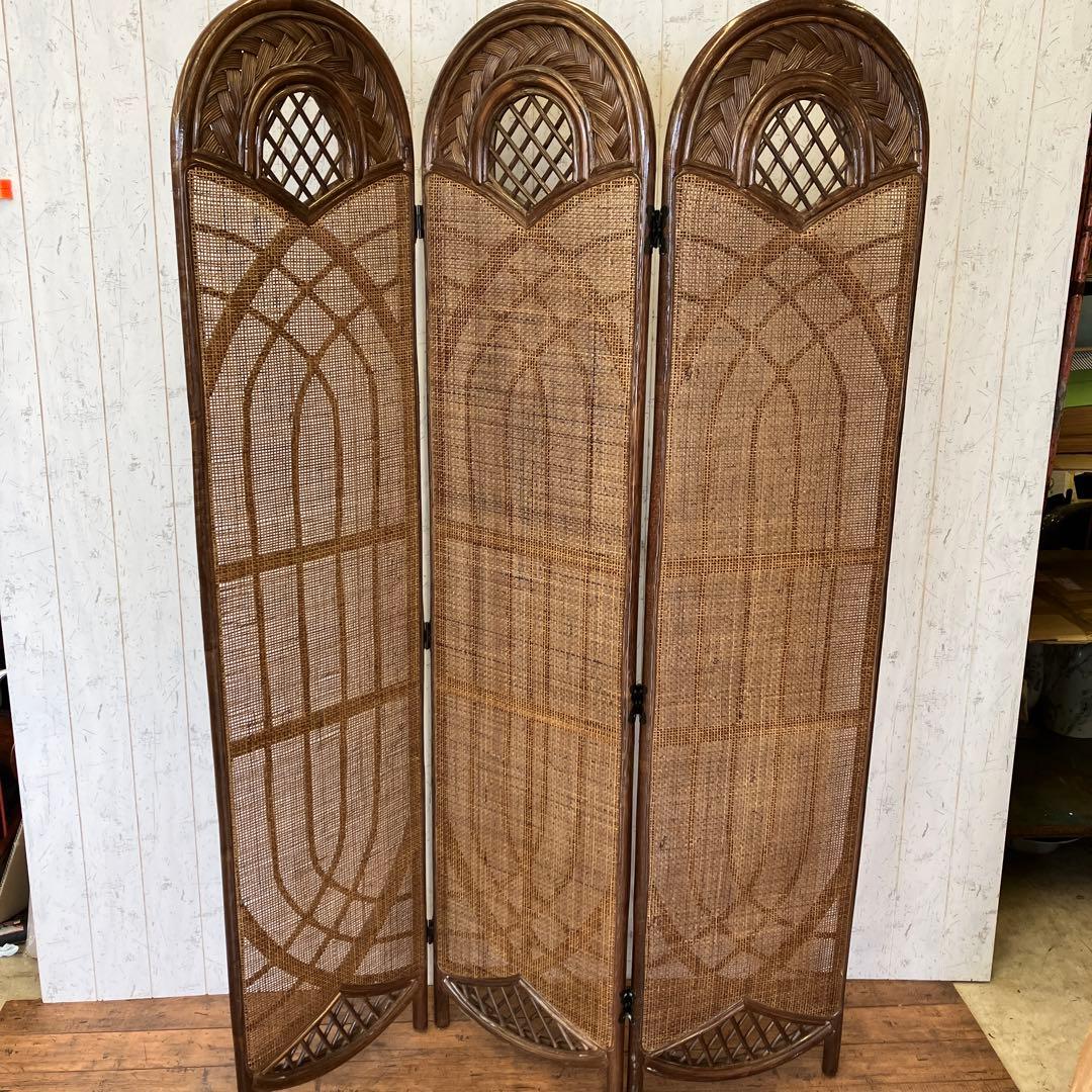 昭和レトロ エスニック ラタン 3連 パーテーション 間仕切り 仕切り