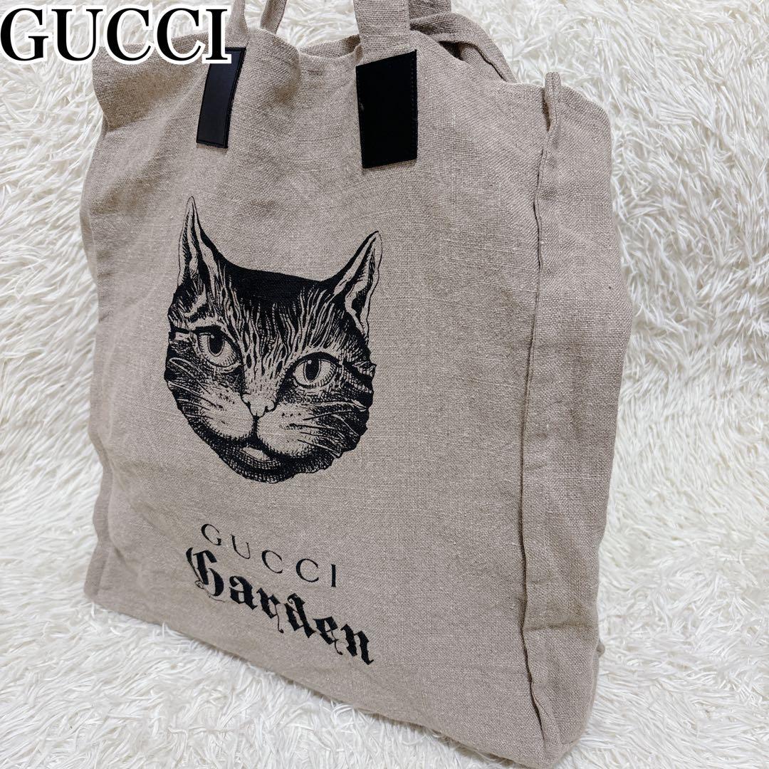 希少✨GUCCI GARDEN リネン トートバッグ 猫プリント 麻