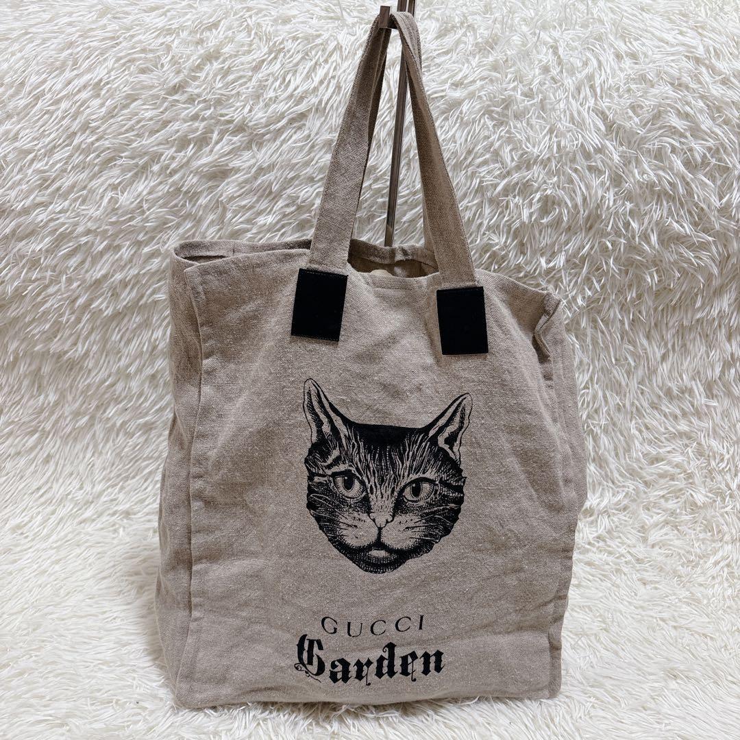 希少✨GUCCI GARDEN リネン トートバッグ 猫プリント 麻