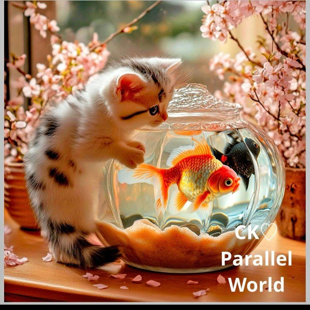 激レアねこと金魚パネル生地　ハンドメイド