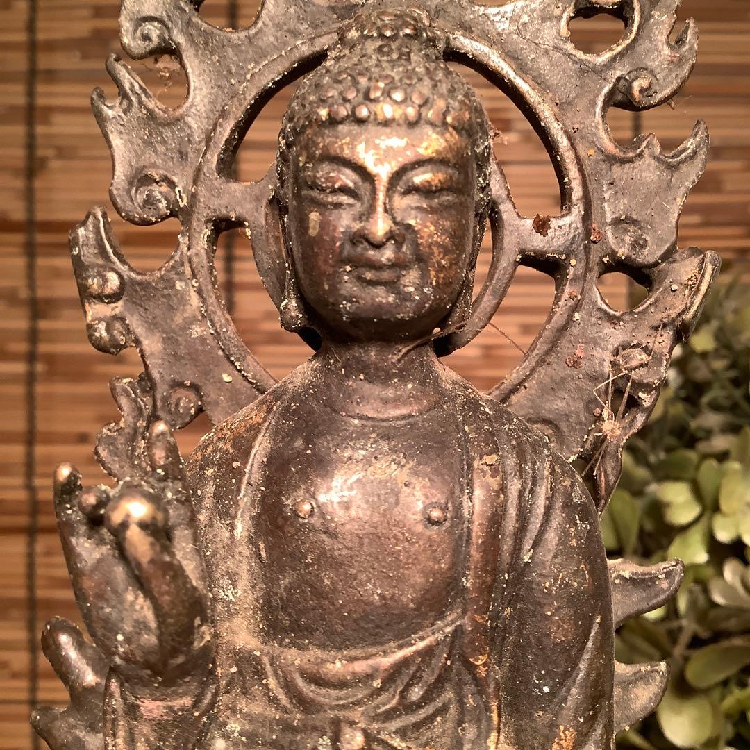中国・北魏「天上界・阿弥陀如来」龍神・隋・唐・三重方形座・鍍金黄銅