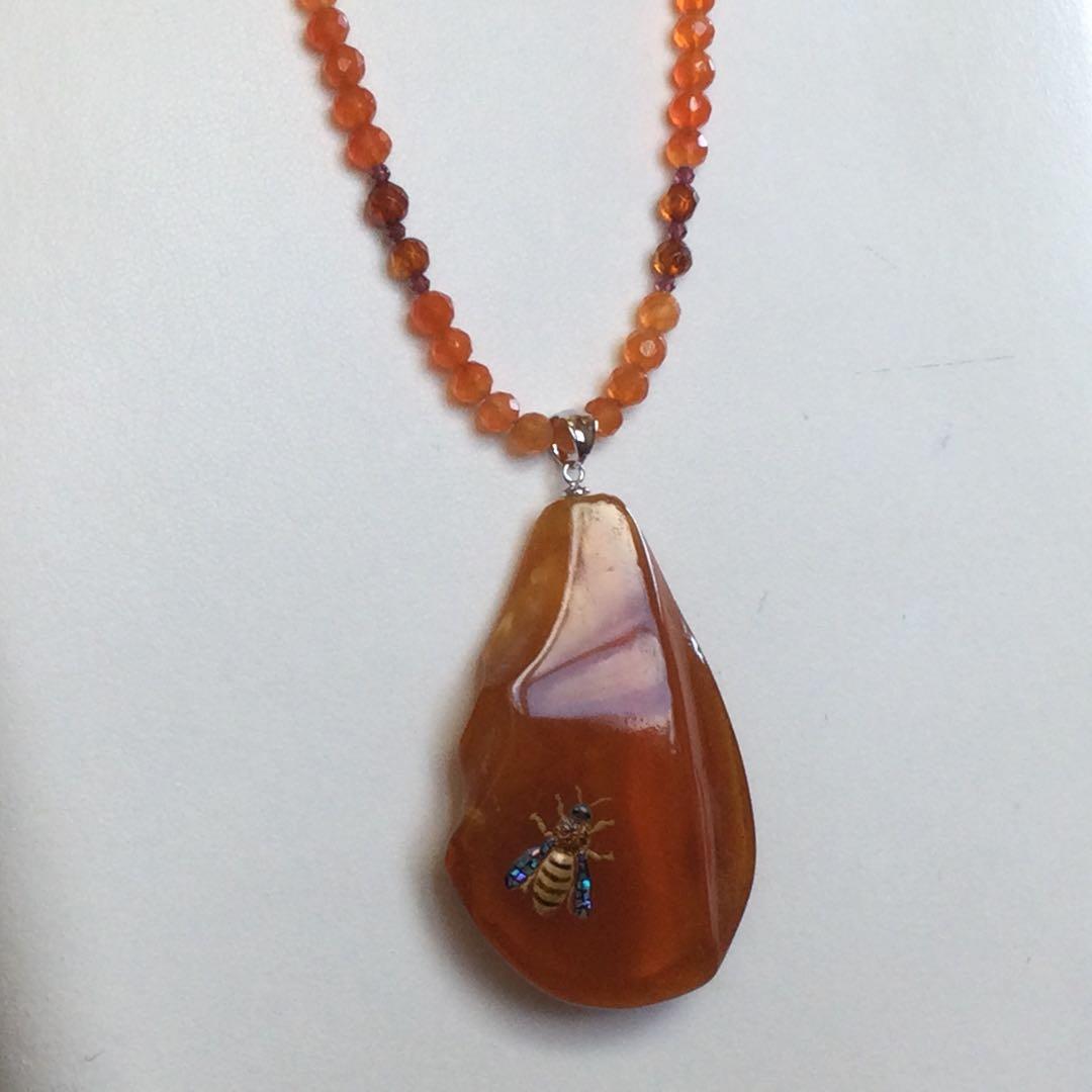 琥珀ペンダントネックレス(蒔絵)