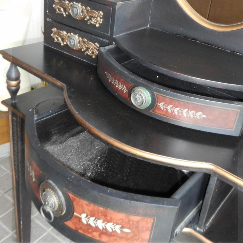 鏡台 ドレッサー 黒 家具 姫系 アンティーク アールヌーボー 魔女 コンソール