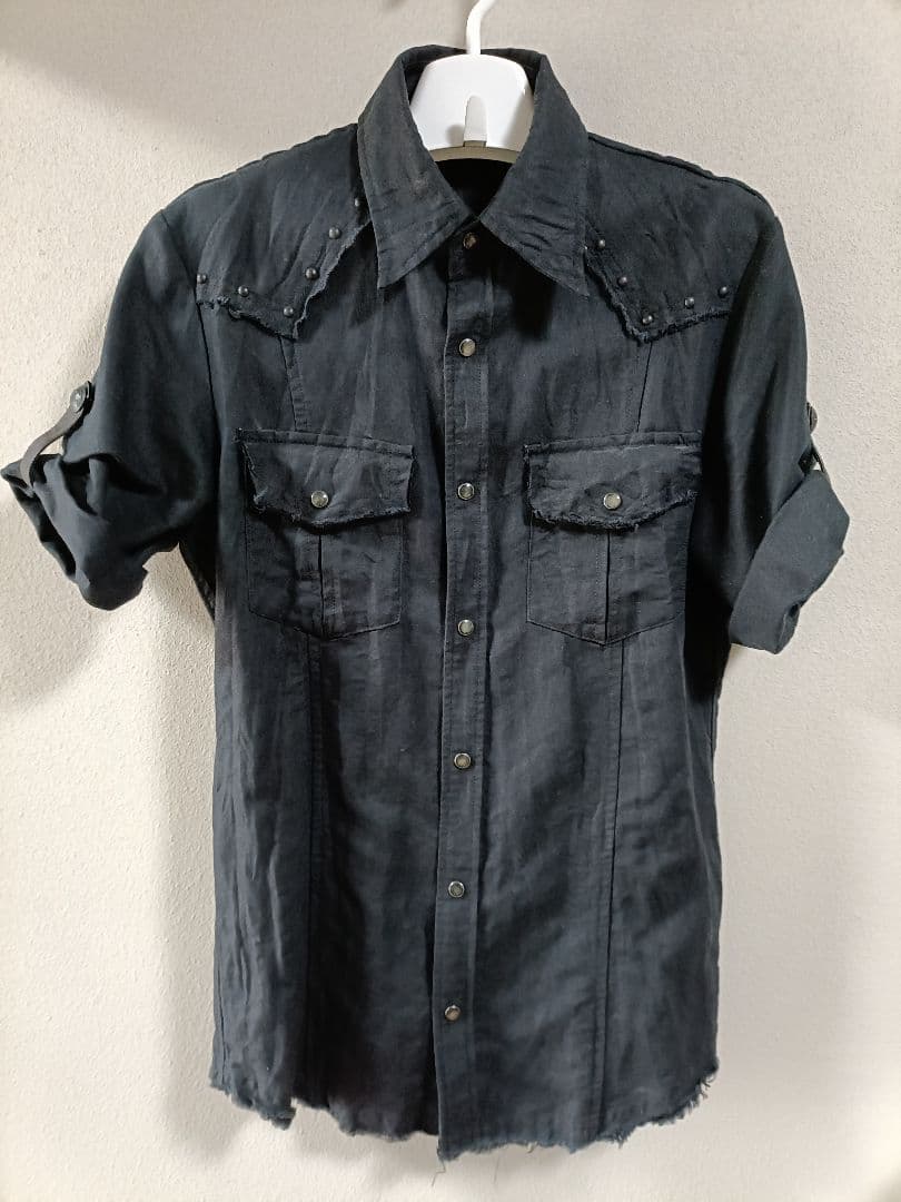 5351プール・オム ポンチョ付き半袖ワークシャツ 両腕と背中にレザー部分有り