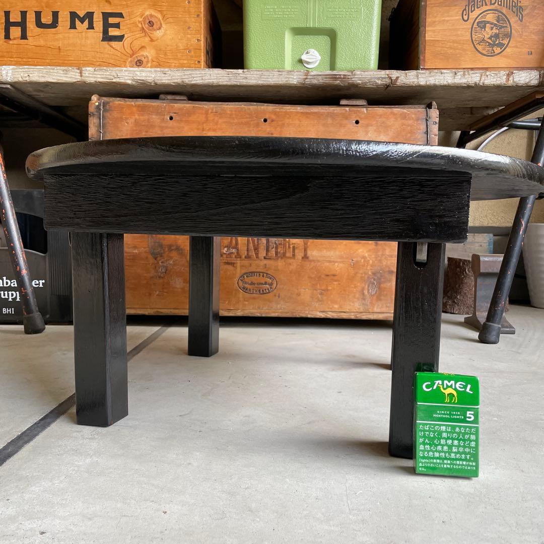 レトロ モダン ちゃぶ台 円形木製テーブル 座卓 黒 蚤の市 ウッド WOOD