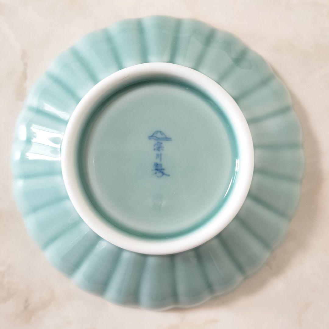 深川製磁 菊割小皿5枚セット 青磁 菊割小付揃 有田焼 菊型 小皿 和食器